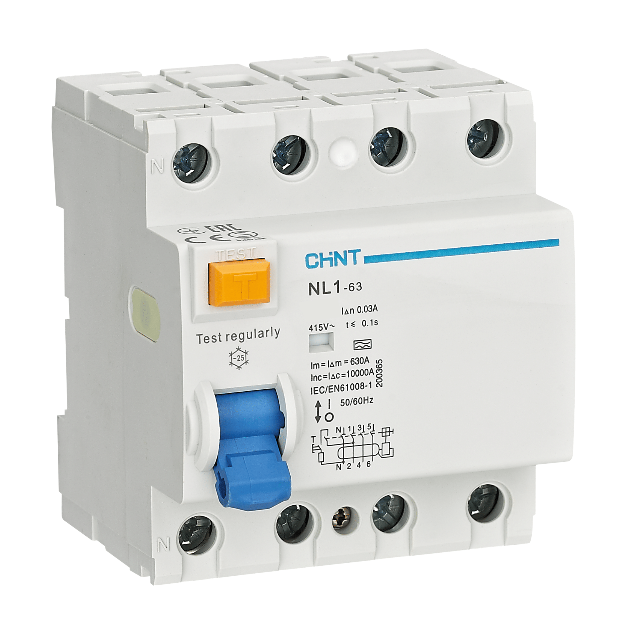 เบรคเกอร์กันดูด 25 แอมป์ 4 โพล 30MA 10KA CHINT RCCB NL1-63 4P TYPE A (FOR EV)_1